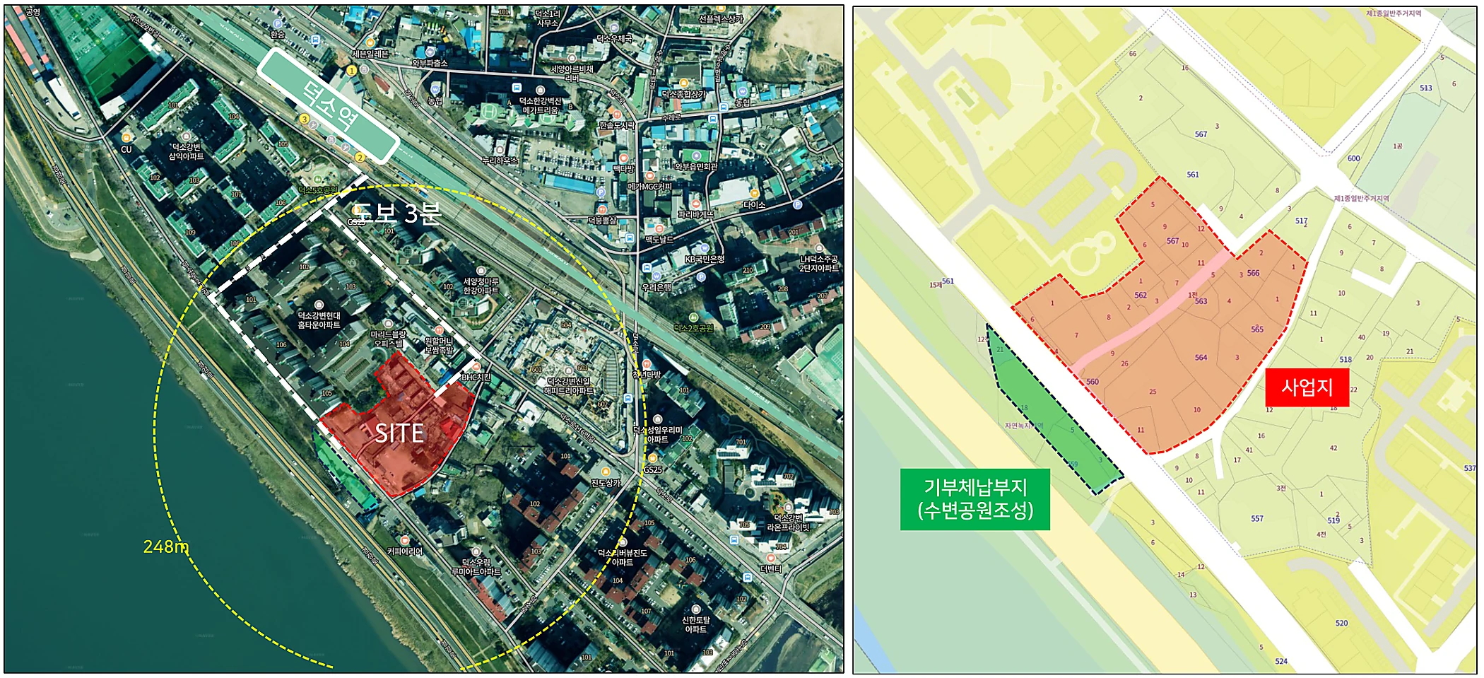 덕소역과 한강, 덕소역 더블뷰 한강 사업지 위치 안내